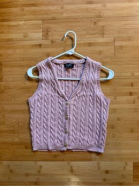 On 12th Cable Knit Sweater Vest - Pink - Gold Buttons